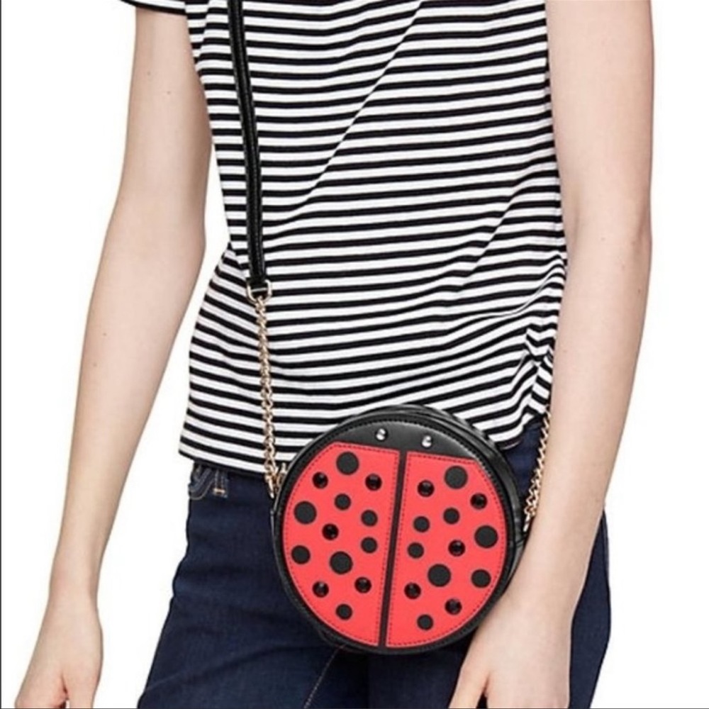 KATE SPADE Lady Bug Gold Chair Black Crossbody Purse